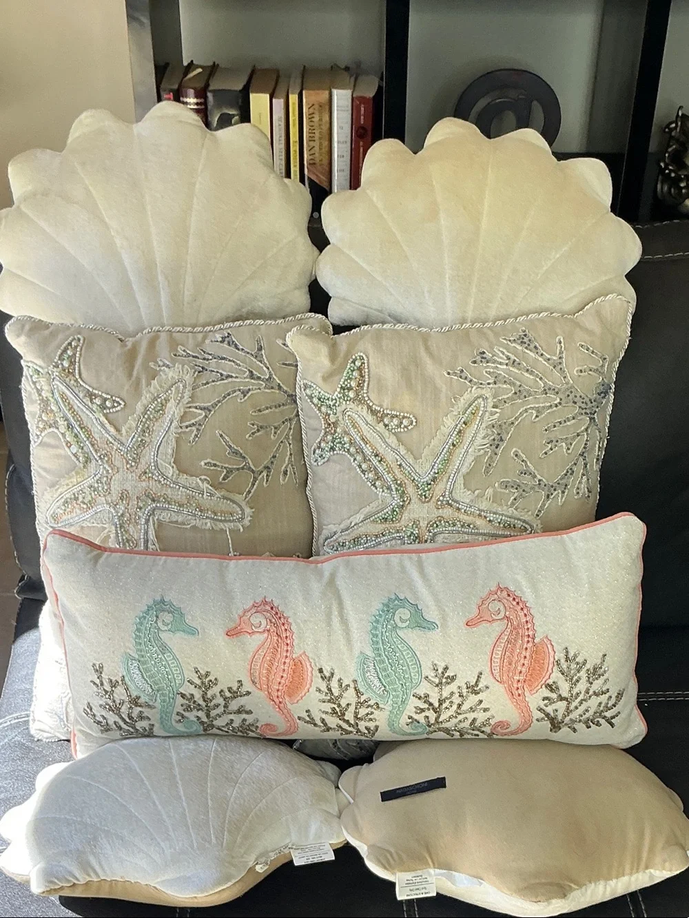 Coastal Starfish & Seahorse Decorative Throw Pillow Set - Cream